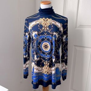 Susan Graver Long Sleeve Ruched Mock Turtle Tunic Top